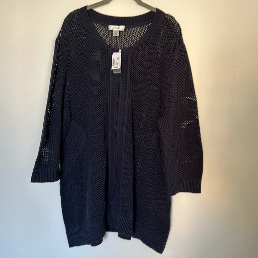 NWT CJ Banks Navy Open Knit Sweater
